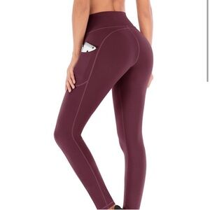 Ewedoos Yoga Pants Leggings Plum With Pockets Size Small